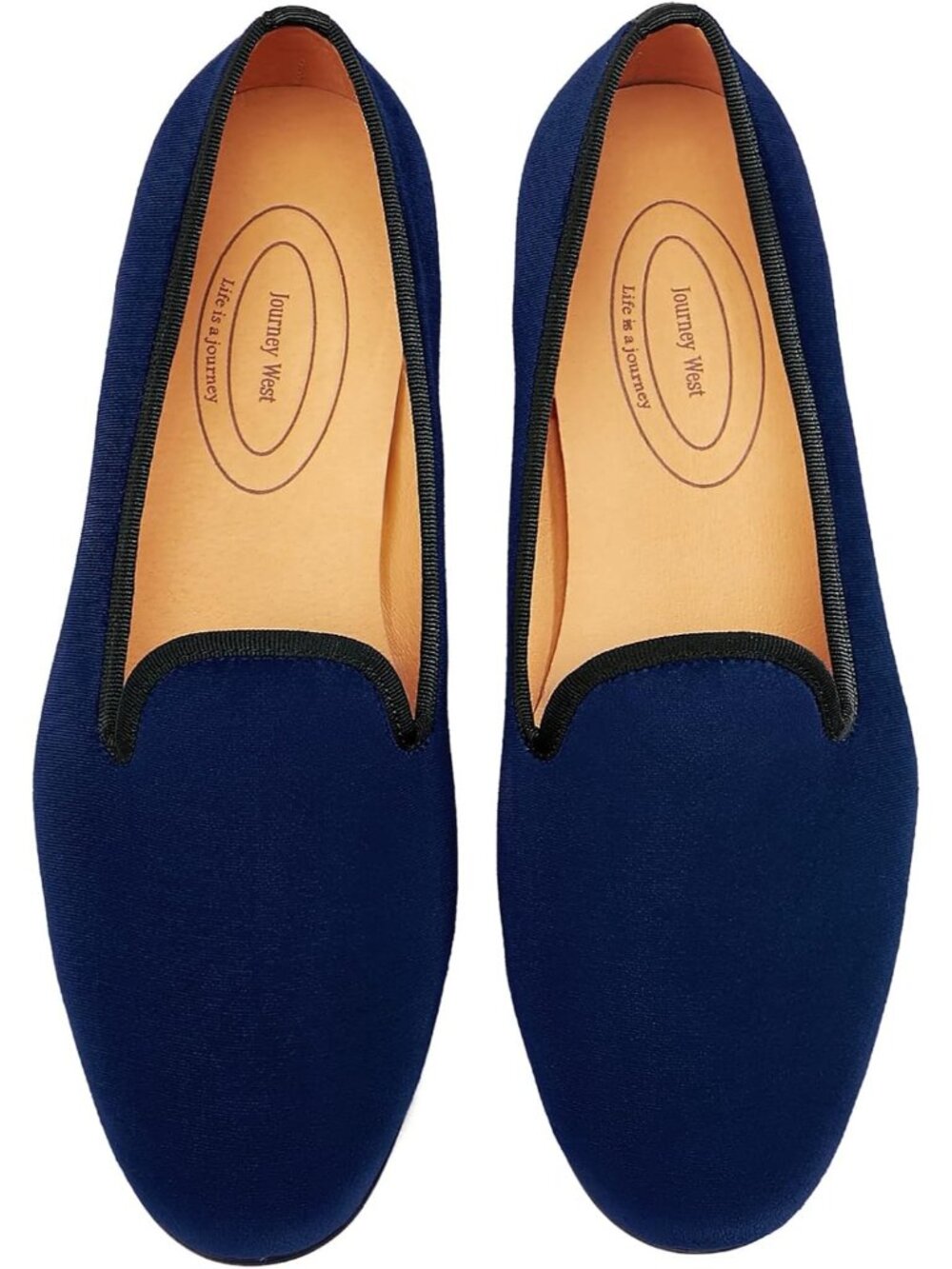 Journey West Men's Plain Blue Round Toe Tuxedo Embroidery Velvet Loafers